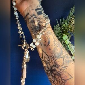 Vintage C. Est. 1946Silver Tone and White And Grey Beaded Necklace